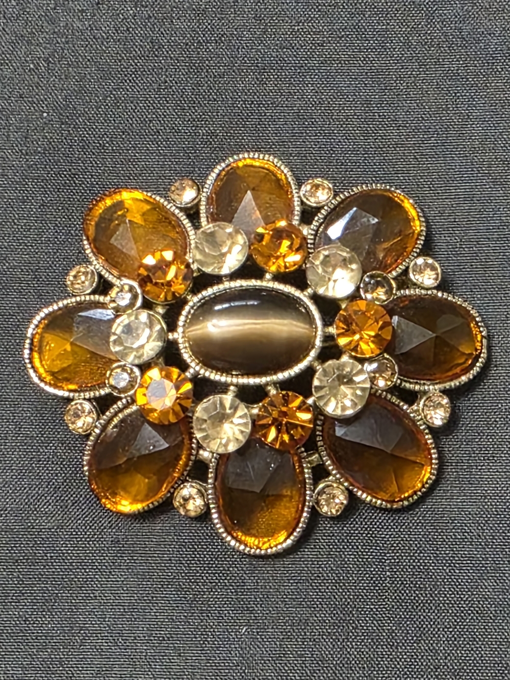 Estate Amber Stone - Floral Vintage Brooch - Item 248